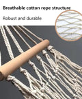 Close-up of the Single Cotton Rope Hammock With Wood Spreader Bar For Indoor Outdoor Use Hand Woven Classic Design Holds Up To 220 Lbs