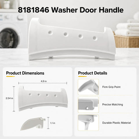 High Grade Replacement Washer Door Handle Fits Duet Whirlpool Models AH391617 AP3128741 8181846 white sturdy plastic with grip points
