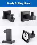 Built To Last 4 Piece Matte Black Stainless Steel Bathroom Hardware Set Includes 24 Inch Towel Bar Hand Towel Holder Toilet Paper Holder And Wall Hooks Thick SUS304 Rust Resistant Finish For Modern Homes, featuring wall hooks.
