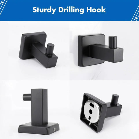 Built To Last 4 Piece Matte Black Stainless Steel Bathroom Hardware Set Includes 24 Inch Towel Bar Hand Towel Holder Toilet Paper Holder And Wall Hooks Thick SUS304 Rust Resistant Finish For Modern Homes, featuring wall hooks.