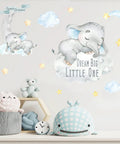 Blue Watercolor Elephant Wall Decals For Kids Room With Moon And Stars Hot Air Balloon Theme Sticker Set Sweet Dream Big Little One Nursery Decor