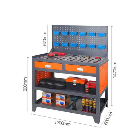 Badass Heavy Duty Steel Workbench And Garage Tool Organizer With Pegboard Lockable Drawers Hanging Parts Bins Multi Tier Shelves For Pro Workshop Shop Small with tools and storage compartments