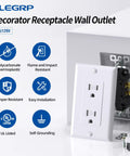 Decorator Wall Receptacle Outlet Tamper Resistant 15 Amp 125V Self Grounding With Wall Plate Included UL Listed Glossy White