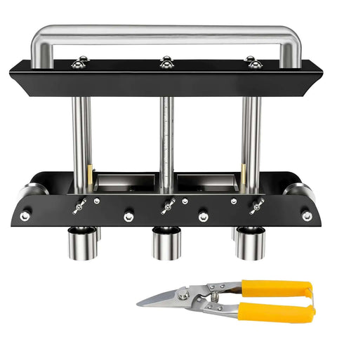 3-Station Edge Roller Bender For Metal Roofing And Sheet Metal 0 To 90 Degree Bends with yellow-handled cutting tool