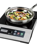 Pro Grade Induction Cooktop For Pro Kitchens, Single Range With 11.5 By 11.75 Inch Cooking Surface, stainless steel pan