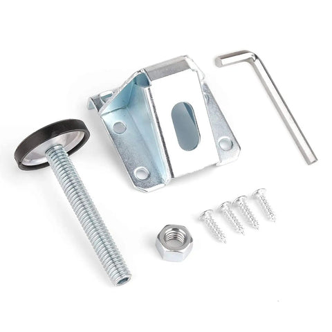 Heavy Duty Adjustable Leveling Feet For Furniture Cabinets Tables Chairs And More 4 Pack With L-Mount Brackets, 0.4 Inch Shaft, Adjustable Height Up To 2.5 Inches, Free Swivel, Sturdy Leveling Supports For Home Office Workshop, shown with bracket, screw, wrench