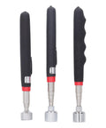 Handy Dandy Telescoping Magnetic Pickup Tool With 10 15 20 Lb Strength Retractable Pen Kit Made For Garage Garage Factory Jobs Featuring Soft Comfortable Grip Handle That Lets You Snag Nails Screws Bolts And More Without Bending Over Or Getting Dirty., three black telescoping pickup pens with red rings and metal tips