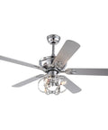 WEvalMC Ceiling Fan Chandelier 52 Inch with Wireless Operation, 5 Blades, 3, modern chrome design with light fixture.