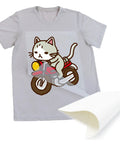 Premium DTF Transfer Film 13X19 Matte Clear PET Heat Transfer Paper applied on t-shirt with cat design, sheet shown separately