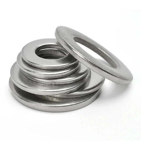 304 Stainless Steel Flat Washers Set And Assortment Kit M1.6 To M30, Heavy Duty Large Size Spacers For Even Load Distribution, Corrosion Resistant Hardware For DIY Projects And Industrial Fasteners, stacked stainless flat washers