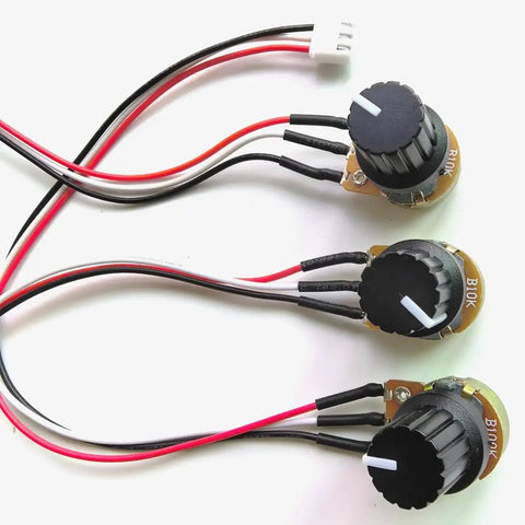 Three 10K And 100K Ohm Linear Taper Rotary Potentiometers with 3 Pin XH254 Connectors, 20cm Wire Leads, Black Knob Covers
