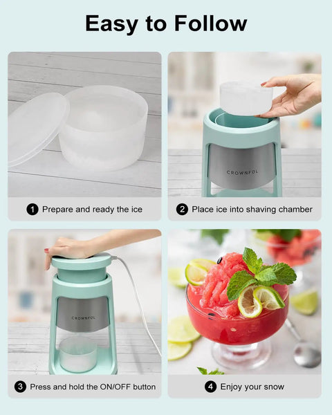Cool Blue 130W Electric Shaved Ice Machine And Snow Cone Maker Featuring Smart Overheat Protection And A Fast Ice Shaver With Two Bonus Ice Cups That Hit Different For Real Summer Vibes, step-by-step use guide.