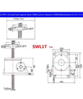 Heavy Duty Hand Cranked Worm Gear Screw Jack 441 Lbs Load Capacity Flange Mount dimensions and specifications diagram.