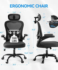 Ergonomic Office Chair With 3D Headrest And Mesh Back All Day Comfort Adjustable Lumbar Support Flip Up Armrests 350 Lb Capacity