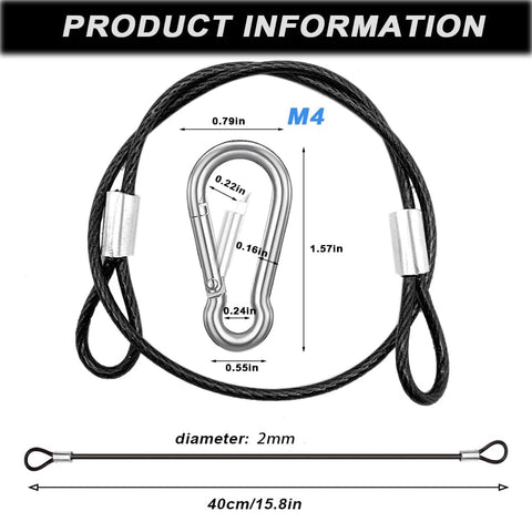 15 Pack 8 Inch Stainless Steel Tethers With Four Spring Snap Hook Clips Vinyl Coated Steel Wire Cable Lanyards product image
