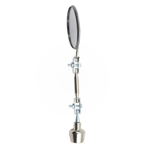 Side view of Magnetic Base Circular Inspection Mirror 2.25 Inch with fixed ball joint for tight spots in engines and tooling