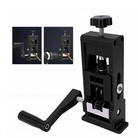 Kick The Boring Manual Jobs To The Curb With This Badass Hand Crank Wire Stripper Machine! Showing black ABS body and mini design.