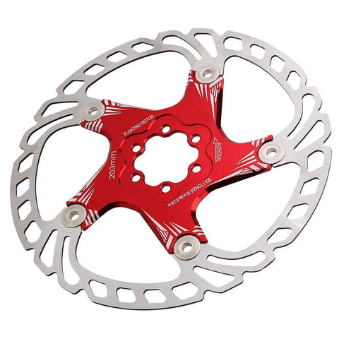 Top Tier 203mm Five Nail Disc Brake Rotor For Hydraulic And Mechanical Calipers Lightweight Trail Weapon With Killer Grip And Boss Quality In Rad Red Build side view of red stainless steel rotor