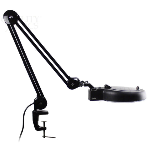 Illuminated Workstation Magnifier With Swing Arm Pro Grade 5 Inch Optical Grade Aspheric Glass Lens 90 LED Lighting Black