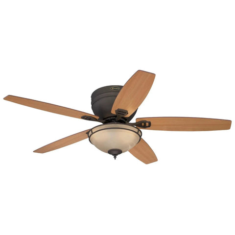 Quiet Indoor 52 Inch Ceiling Fan With LED Light Kit Reversible Blades In Applewood And Cherry Amber Alabaster Glass Bowl Brushed Nickel