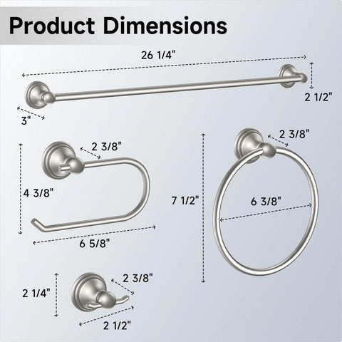 Complete Four Piece Bath Accessory Set With A 24 Inch Towel Bar Toilet Paper Holder Towel Ring And Robe Hook In Brushed Nickel Finish