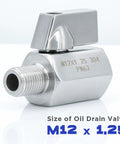 Close-up of M12 1.25 Thread Stainless Steel Oil Drain Valve Quick Release For Easy Oil Change with embossed size label