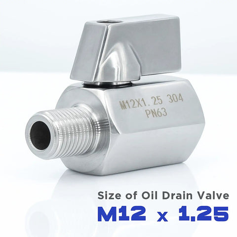 Close-up of M12 1.25 Thread Stainless Steel Oil Drain Valve Quick Release For Easy Oil Change with embossed size label