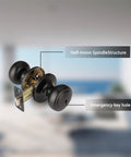 Matte Black Interior Door Knob With Lock For Privacy, Coastal Style Door Handle For Bedroom Or Bath, Easy Install With Round Rosette And Zinc Half Moon Spindle, Durable Lock Button For Quick Emergency Release.