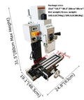 Real Deal 5.5 By 20 Inch Benchtop Mill Drill Press Featuring Hardcore 600W Brushless Spindle showing dimensions and design for industrial use.