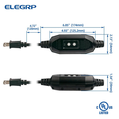 Diagram of Auto-Monitoring GFCI Replacement Plug Inline Assembly With Manual Reset 15 Amp Non-Grounded 2-Wire 2-Prong, black.
