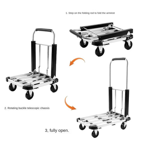 Heavy Duty Folding Hand Truck With Telescoping Lever And Hollow Platform Cart For Home And Work Multiuse Utility Wagon For folding steps