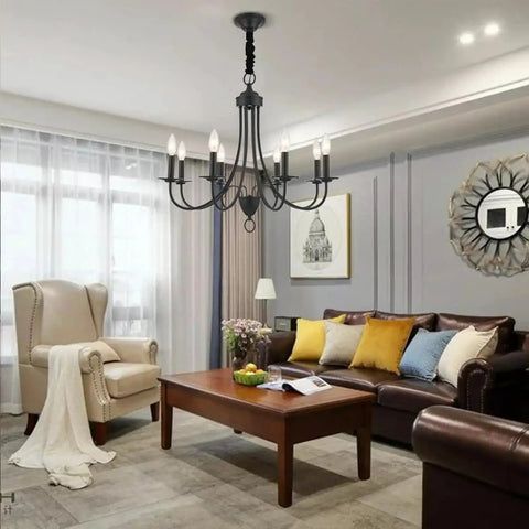 Black 8 Light Farmhouse Chandelier With Easy Installation For Dining Room And Kitchen Over Table Rustic Pendant Ceiling Light