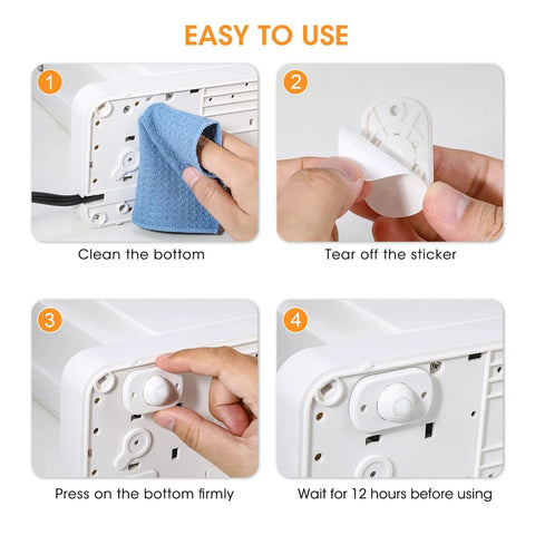 Aieve self-adhesive caster wheels, 8-pack for small kitchen appliances; white plastic rollers with adhesive pads shown in installation steps