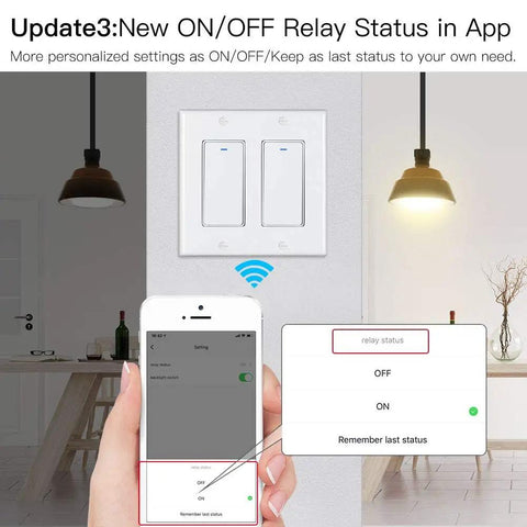 WiFi Wall Push Button Smart Light Switch 2 Gang With Neutral Wire Required 2.4GHz Only Remote Control Via Smart Life Tuya