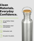 27 Oz Brushed Stainless Steel Water Bottle With Bamboo Lid Leak Proof Reusable Drinkware close-up with clean design and handle.
