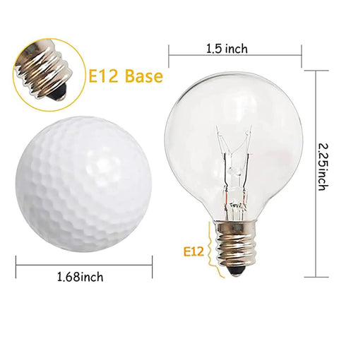 G40 Replacement Light Bulbs 120V 5W Clear Globe Bulbs For Indoor And Outdoor Vibes Patio String Lights, E12 C7 Candelabra Base, size comparison