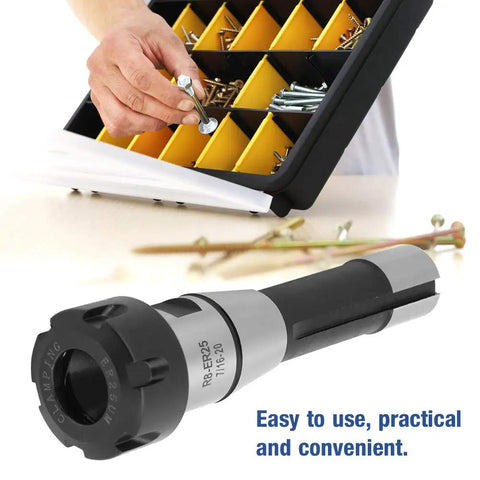 Rock Solid Fabater Spring Collet Chuck Holder With R8 ER25 Design shown with tool organizer, ideal for secure machining tasks.