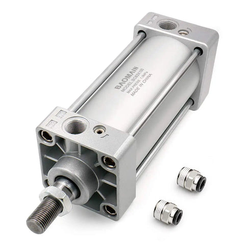Heavy Duty Pneumatic Air Cylinder Two And A Half Inch Bore, 3.94 Inch Stroke, Double Acting, Single Rod, M16 By 1.5 Threaded Rod, Three Eighths Inch Port