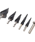 Omquot Premium Step Drill Set With High Hardness M35 Cobalt 4 Flute Pagoda Bits For Cutting Stainless Steel And Hard Metal, 6 bits