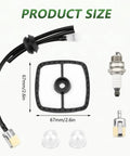 Tune Up Kit With Air Filter And Fuel Filter And Spark Plug For Echo SRM 225 Series Trimmers And Weed Eaters Replaces 13031054130 A226001410 90074 90097 NGK BPM7A BPM8Y shown with components and dimensions