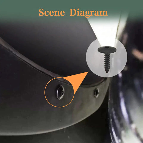 Close-up scene diagram showing Hardcore Thirty Pack Fender Liner Screws Plus Splash Guard Bolts installed on vehicle fender.