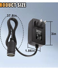 12V AC To DC Power Adapter, 24 Watt Car Cigarette Lighter Plug, 3in size with 37.8in cord for tire pumps and mini fridges.