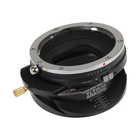 TLT ROKR Tilt Shift Lens Mount Adapter For Canon EF Lenses To Fujifilm X Series Mirrorless Cameras With 20mm Shift And 10 Degree Tilt Plus 360 Degree Rotation For Precise Control And Vintage Lens Life, black metal side view