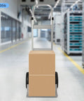 Heavy Duty Aluminum Hand Truck 500lbs Capacity Steel Handle Dolly Cart with boxes in warehouse, ideal for moving large items.