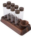 Slay Your Kitchen Game With This Top Shelf Airtight Coffee Bean Cellar Featuring Durable Walnut Wood And Sleek Glass Tubes To Lock In Peak Freshness For Serious Baristas, featuring nine glass tubes on a walnut wood stand.