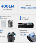Image showing G5 Rechargeable EDC Flashlight With Dual Light Sources And RGB Illumination, 400 Lumen Output, ultra-compact size, 82-meter beam.