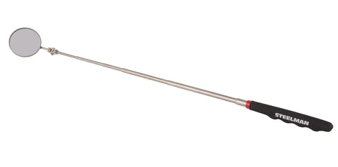 Telescoping 36 Inch Round Inspection Mirror With 2.25 Inch Head Articulating Pivot And Compact 6.25 Inch Foldable Handle For Tight Engine Bays