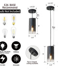 Super Cool Three Pack Black Gradient Glass Pendant Lights Adjustable Modern Industrial Fixtures with dimensions and bulb specifications