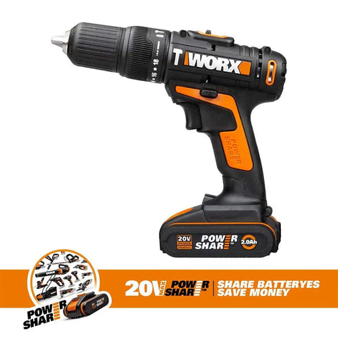 Heavy Duty Cordless Impact Drill Equipped With Killer Dual Speed Motor And 18 Precision Torque Settings, showcasing ergonomic design and battery.
