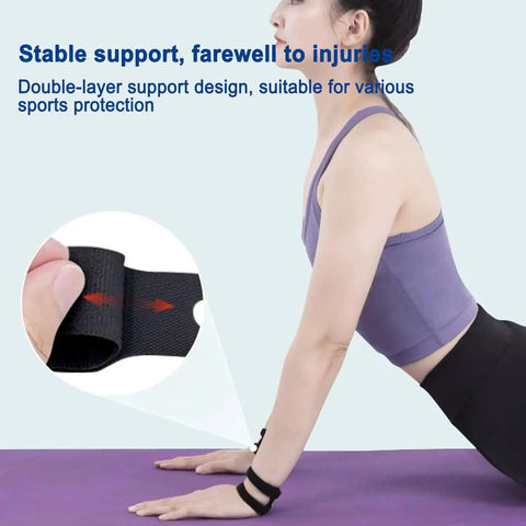 Breathable Wrist Straps For Sports And Everyday Relief High Support Wraps shown on woman doing yoga push-up pose
